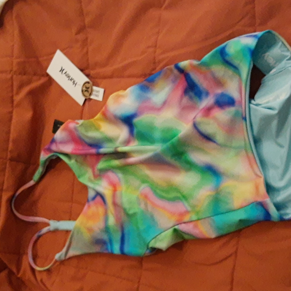 NWT Teen/women's Hurley swimsuit. Tie-died or watercolor rainbow like design. XS